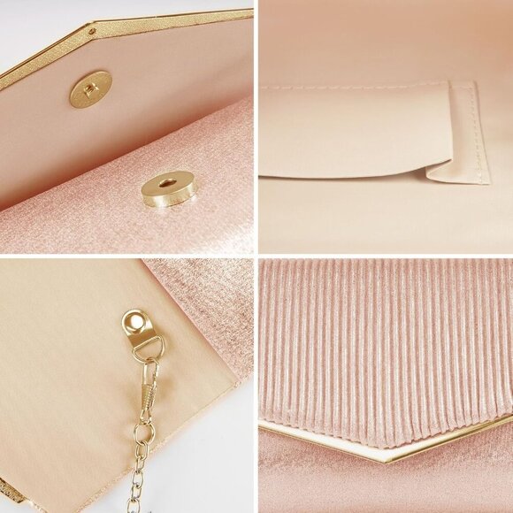 Clutch Purses for Women, Bling Vertical Lines Envelope Evening Bag w/Chain, Form - Picture 6 of 7